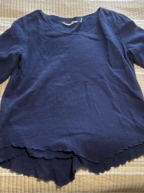 Womens S Soft Surroundings Navy Blue Layered Crinkle Top
